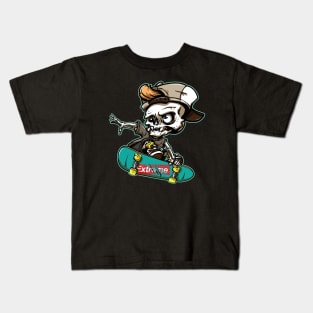 Gift for a Skateboarder, Skateboarding Skeleton, Hand-Drawn Style Kids T-Shirt